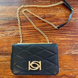 Bebe Abigail Black Quilted Crossbody Shoulder Bag Gold Chain Strap NWT